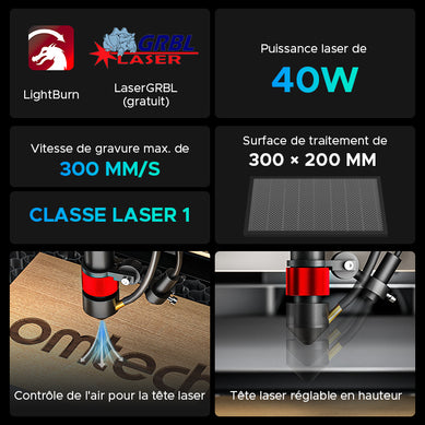 40W Graveur Laser portable & Découpe laser avec surface de gravure de 300x200mm | K40 Plus