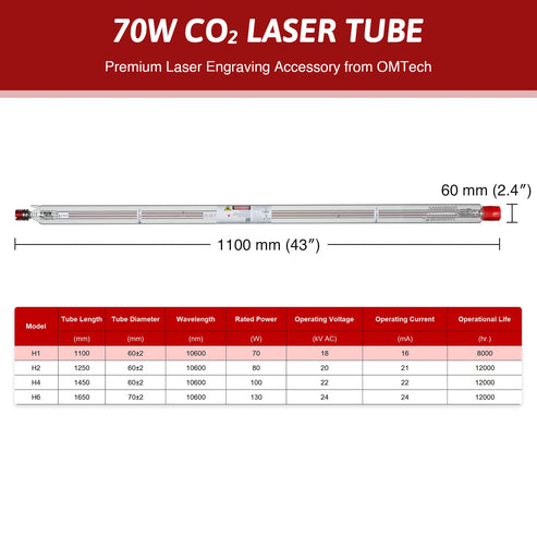 70W Tube Laser CO2